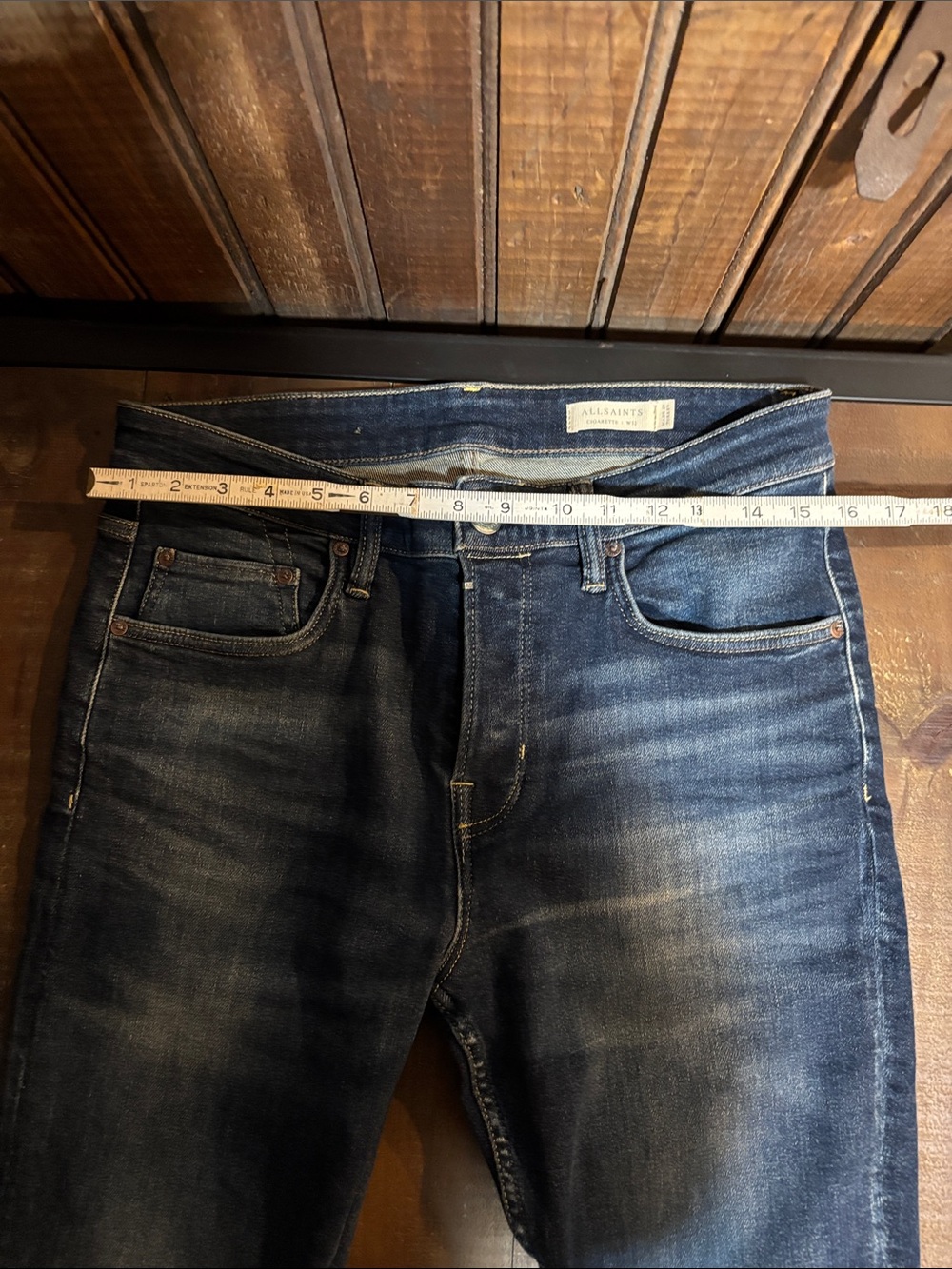 Men's All Saints cigarette Fit Blue Jeans - Classic Washed Denim - Picture 9 of 11